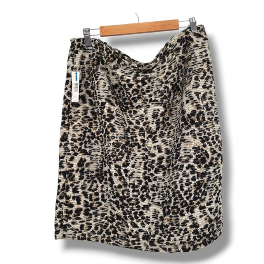 New Directions Women's Black Ivory‎ Leopard Print Mesh Pleated Midi Skirt XL - Picture 2 of 11